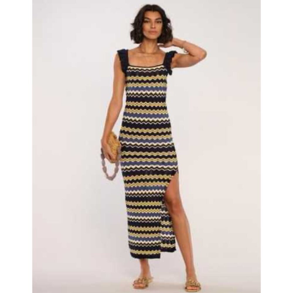NWT Heartloom Bennet Cotton Knit Maxi Dress Blue Gold  Women’s Size Medium